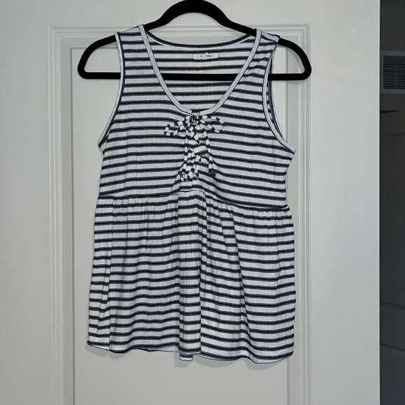 Striped Black and White Babydoll Tank Top - Picture 1 of 6